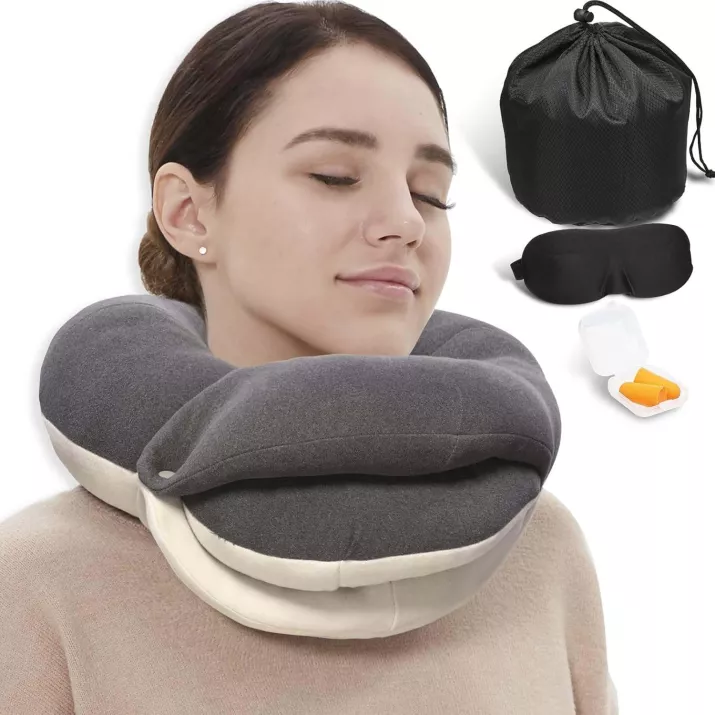 Oreiller De Voyage Gonflable Pour Avion, Bus, Train | Soutien Du Cou, Gris, PVC, Portable Et Léger